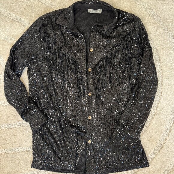 Sequined Fringe Button Down - Picture 1 of 4